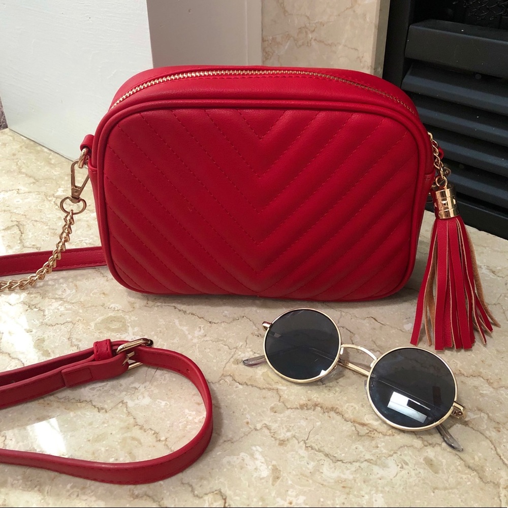 Vibrant Red Chevron Crossbody Bag
